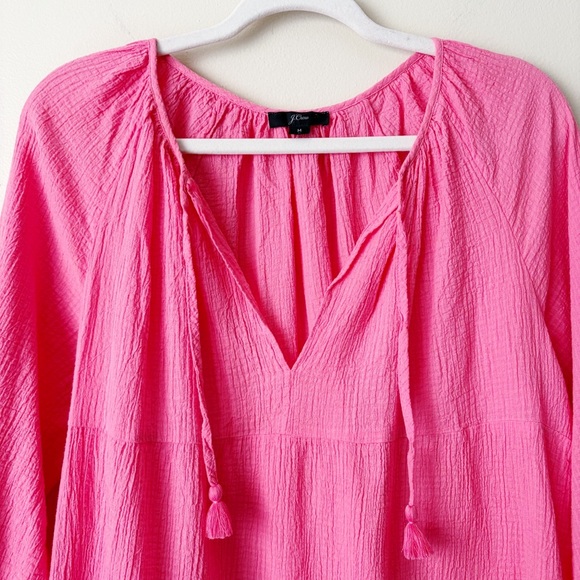 J. Crew | Tiered Beach Tunic Crinkle Cotton Swim Coverup Hibiscus Pink Medium - Picture 4 of 8